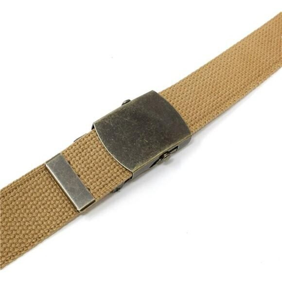 Canvas Web Belt Adjustable Military Style Brass Buckle Casual Work Belt - Picture 3 of 7